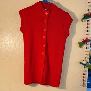 VINTAGE Jane Irwill short-sleeved mock neck cardigan sweater Vest circa 60s 70s.